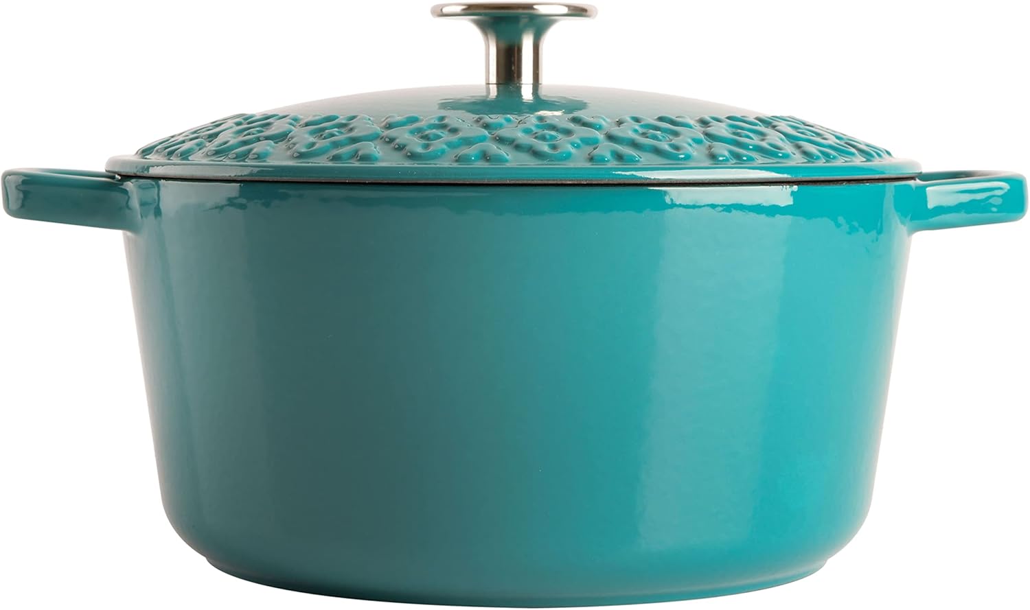 Spice by Tia Mowry 3.5 QT Enameled Cast Iron Dutch Oven W/Embossed Lid – Teal Spice by Tia Mowry 3.5 QT Enameled Cast Iron Dutch Oven W/Embossed Lid – Teal